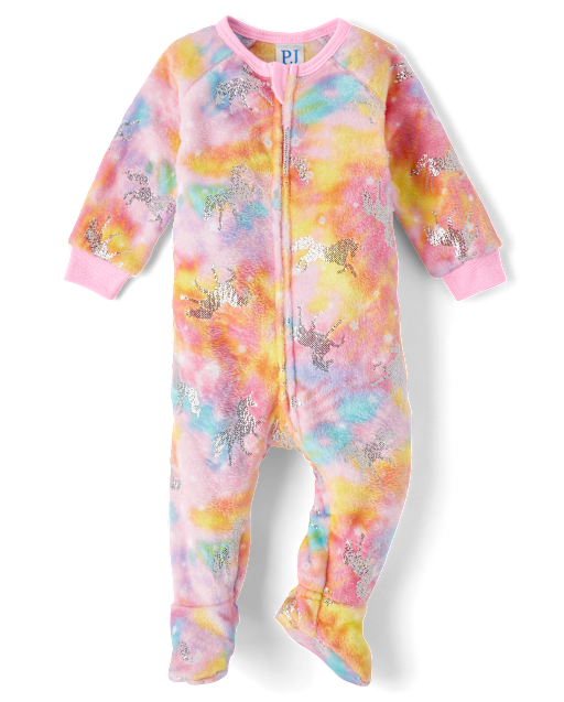 Pyjama une pièce en polaire avec pieds pour bébé et petite fille, motif licorne en aluminium