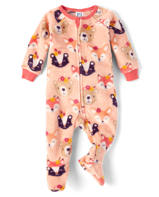 Baby And Toddler Girls Animal Fleece Footed One Piece Pajamas