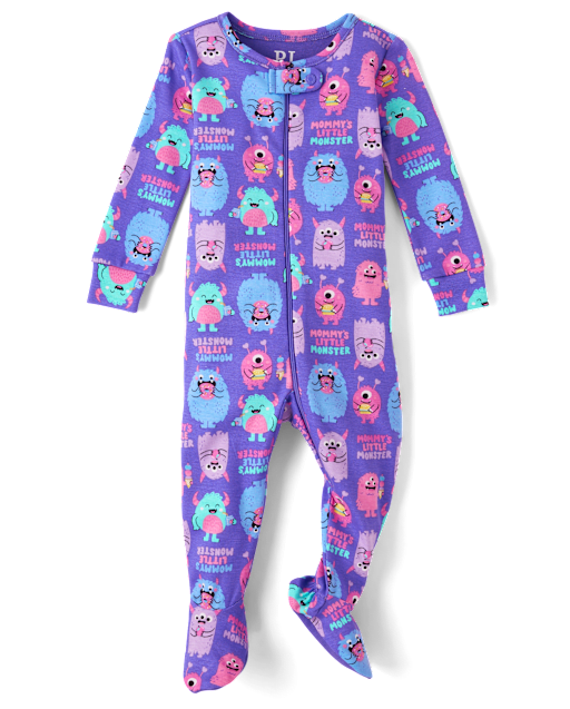 Baby And Toddler Girls Monster Snug Fit Cotton Footed One Piece Pajamas