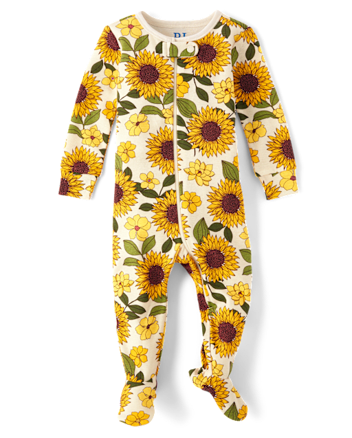 Baby And Toddler Girls Sunflower Snug Fit Cotton Footed One Piece Pajamas