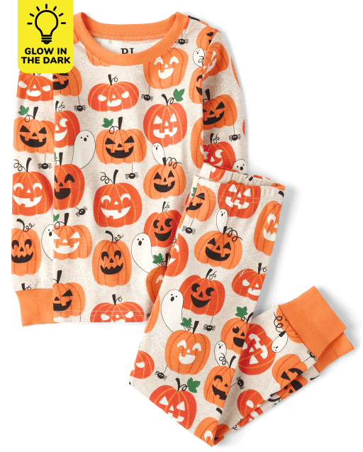 Unisex Kids Glow Pumpkin Snug Fit Cotton Pajamas
