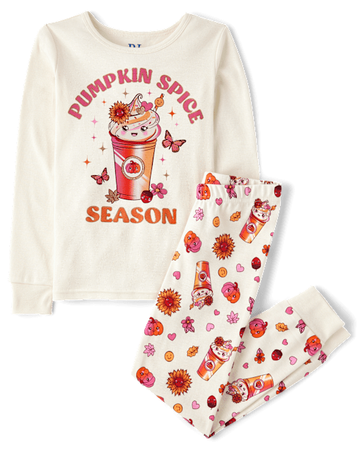 Girls Pumpkin Spice Season Snug Fit Cotton Pajamas