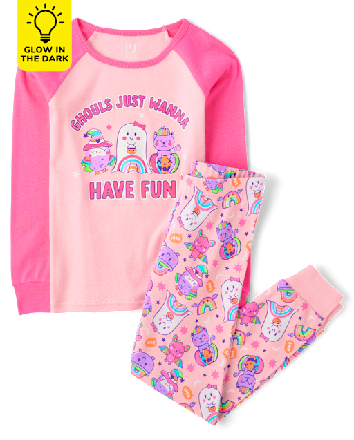 Girls Glow Ghouls Wanna Have Fun Snug Fit Cotton Pajamas