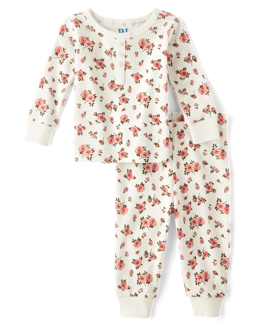 Baby And Toddler Girls Floral Henley Snug Fit Cotton Pajamas