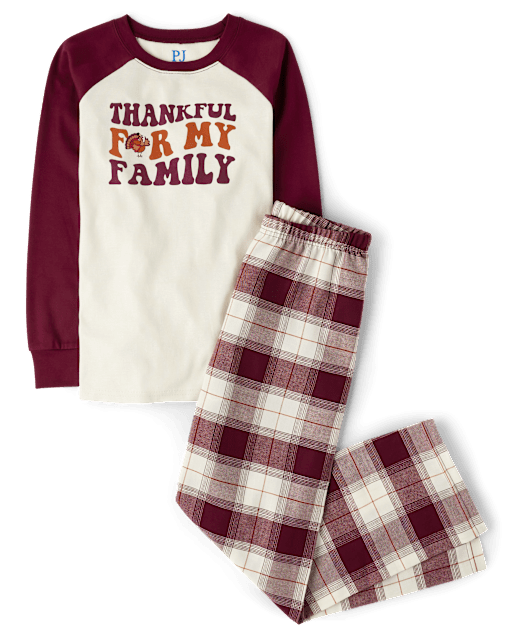 Unisex Kids Matching Family Thankful Cotton And Flannel Pajamas