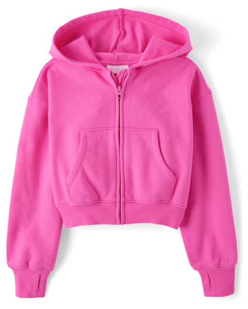 Girls Fleece Cropped Zip Up Hoodie