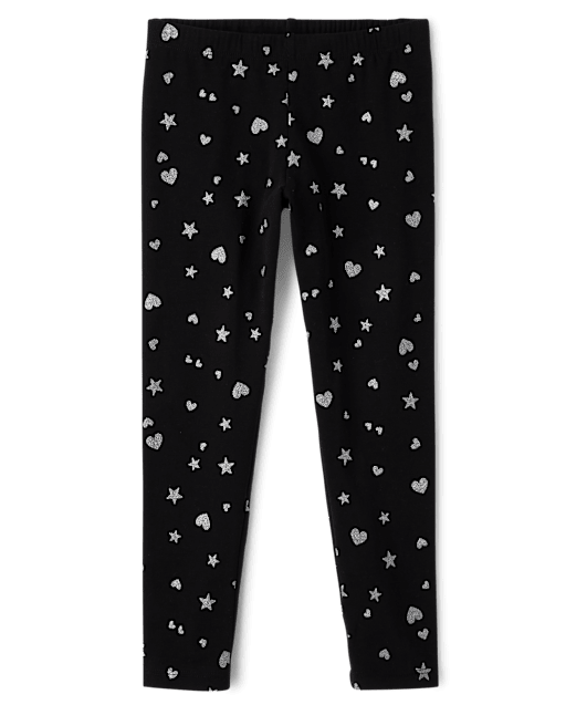 Girls Glitter Heart Star Leggings