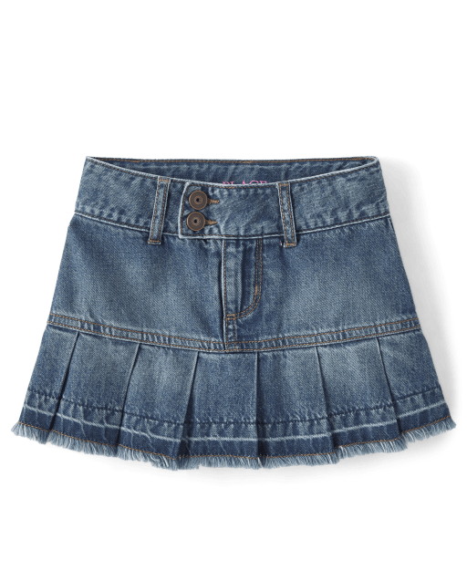 Girls Pleated Denim Skort