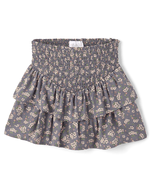 Girls Floral Smocked Tiered Skort