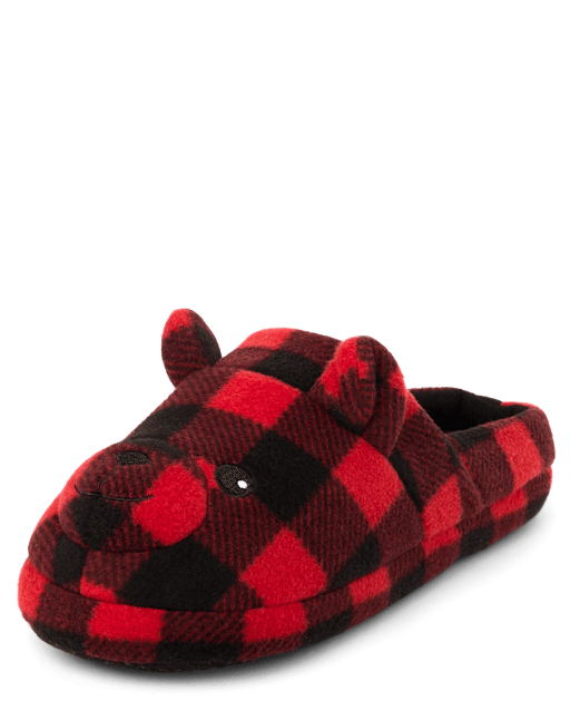 Adult Matching Family Buffalo Plaid Bear Slippers