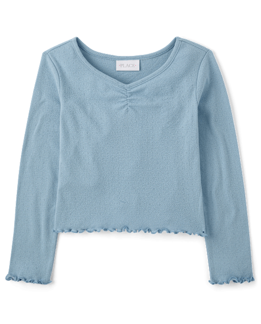 Girls Pointelle Ruched Top