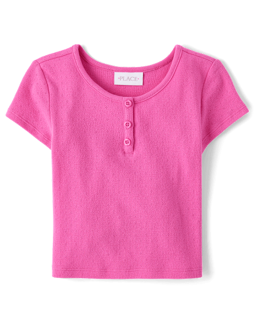 Top de punto con cuello henley para niña