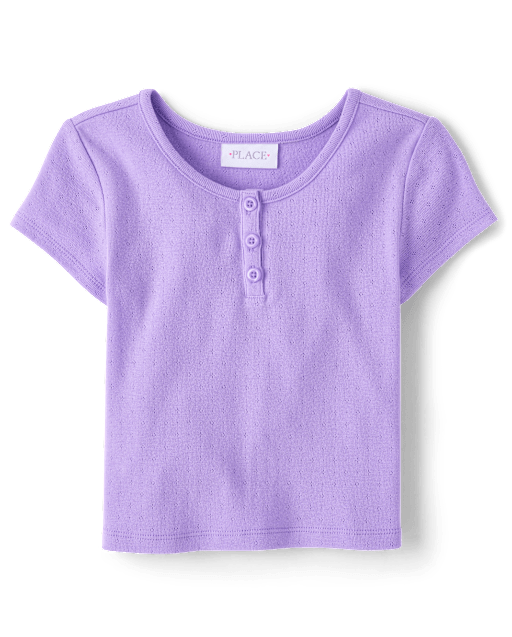 Top de punto con cuello henley para niña