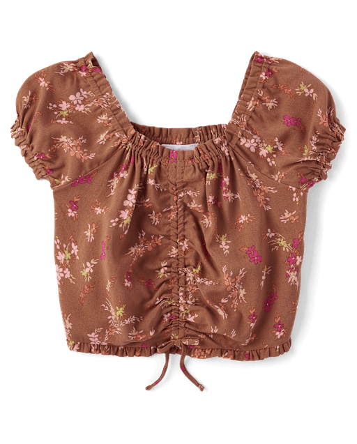 Girls Floral Cinch Front Top