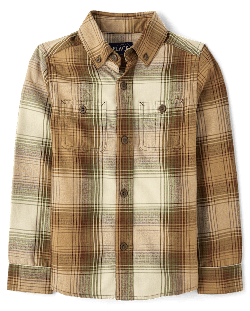 Boys Matching Family Plaid Flannel Button Up Shirt