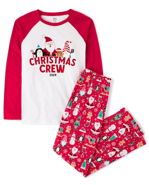 Unisex Adult Matching Family Christmas Crew 2024 Cotton And Microfleece Pajamas