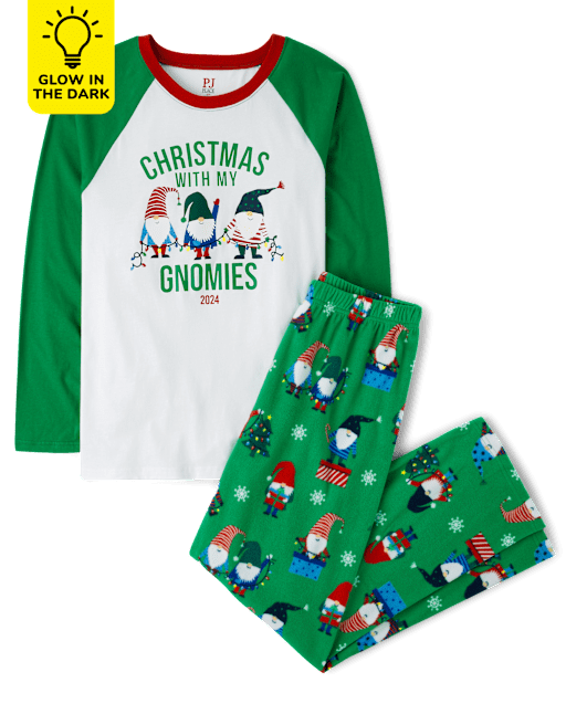 Unisex Adult Matching Family Glow Christmas Gnomies Cotton And Microfleece Pajamas