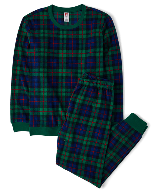 Pijama unisex de microfibra a cuadros familiar a juego para adultos