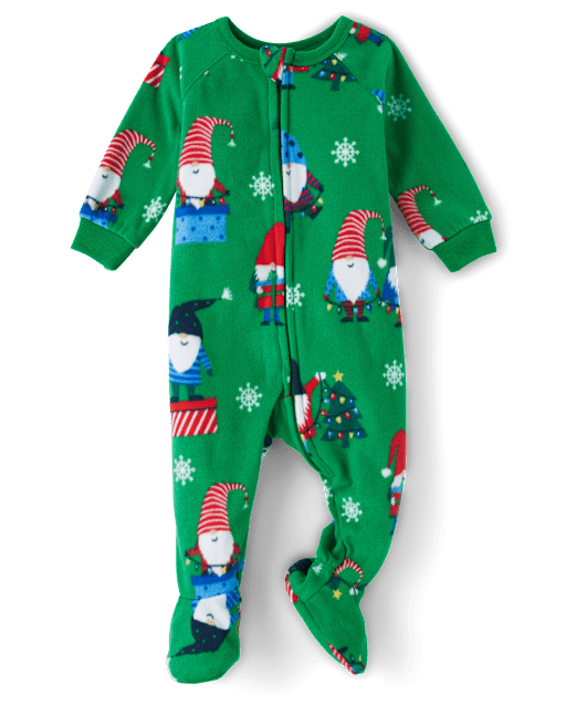 Pijama de una pieza con patas de micropolar unisex para bebés y niños pequeños a juego con gnomos familiares