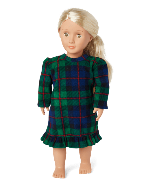 Doll Matching Family Tartan Plaid Microfleece Ruffle Nightgown