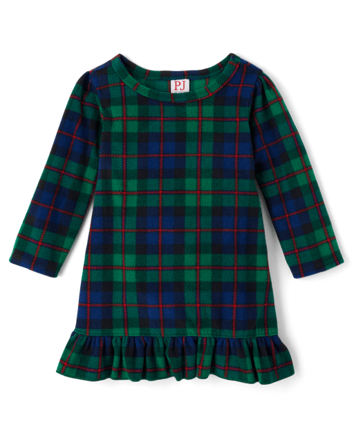 Baby Girls Matching Family Tartan Plaid Microfleece Ruffle Nightgown