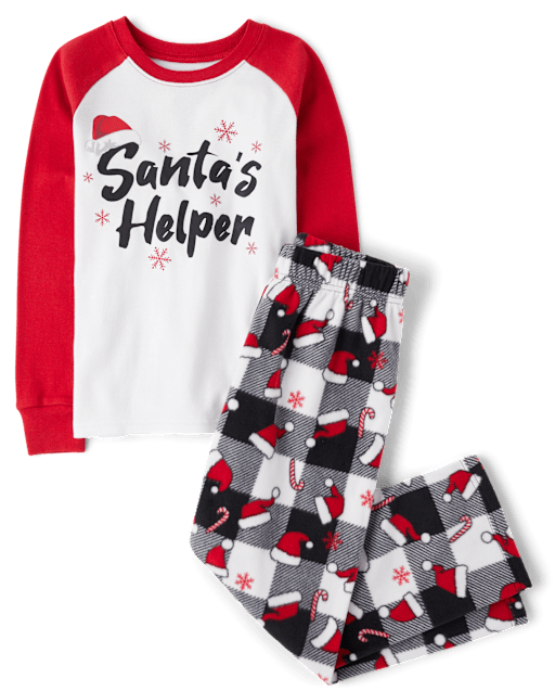 Kids Matching Family Santa's Helper Snug Fit Cotton And Microfleece Pajamas