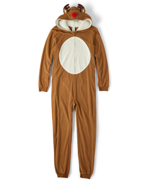Pyjama une pièce à capuche en micromolleton Famille assortie Renne pour adulte
