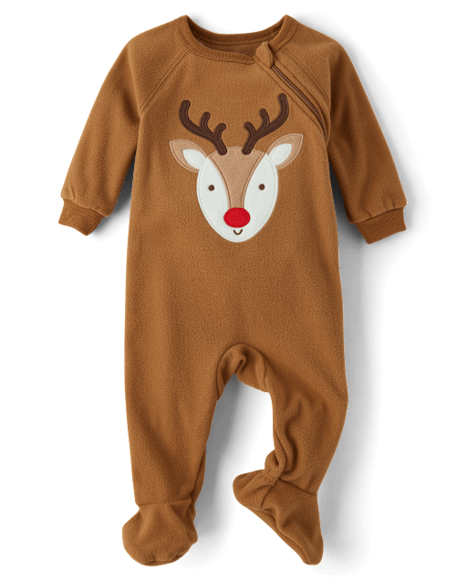 Baby And Toddler Matching Family Reindeer Microfleece Footed One Piece Pajamas