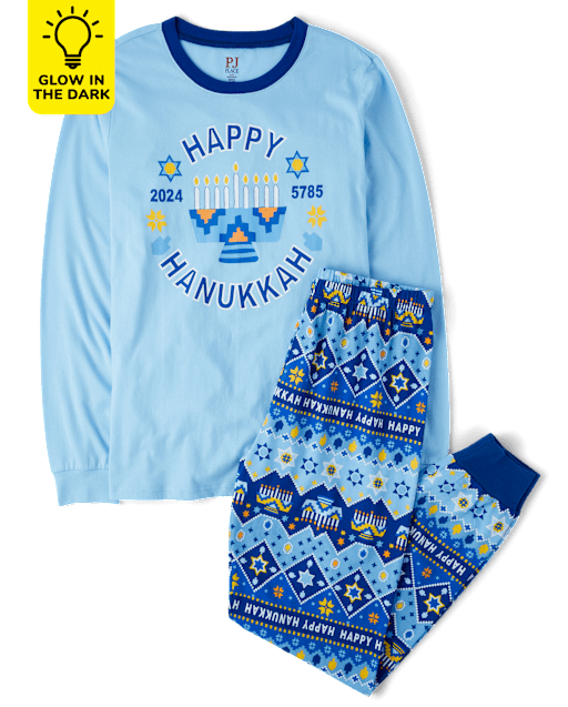 Pijama unisex de algodón Hannukah con brillo familiar a juego para adultos