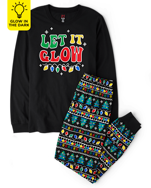 Pijama de algodón unisex con luces navideñas que brillan en la familia a juego para adultos