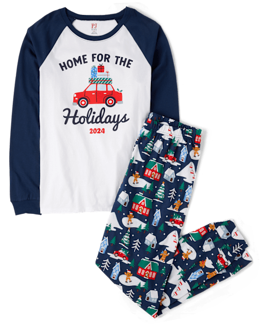 Unisex Adult Matching Family Home For The Holidays Cotton Pajamas