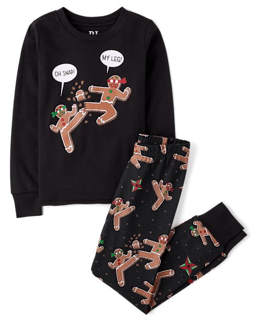 Boys Glow Gingerbread Ninja Snug Fit Cotton Pajamas