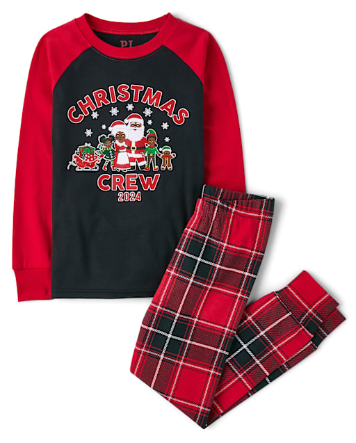 Kids Matching Family Christmas Crew 2024 Snug Fit Cotton Pajamas