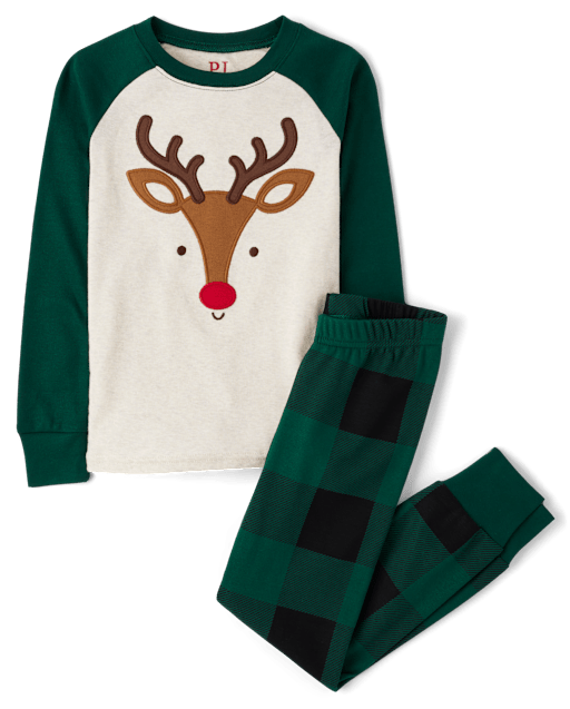 Kids Reindeer Face Snug Fit Cotton Pajamas