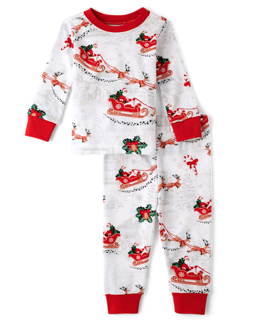 Pijamas de algodón unisex para bebés y niños pequeños, a juego, con trineo de Papá Noel, ajustados