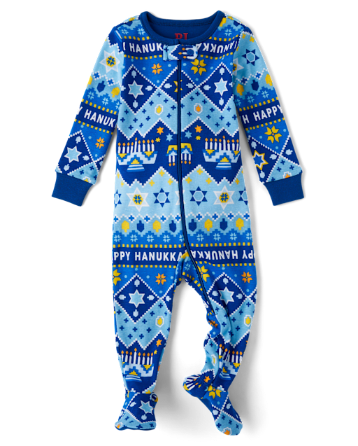 Unisex Baby And Toddler Matching Family Hanukkah Snug Fit Cotton Footed One Piece Pajamas