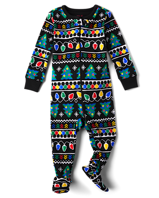 Pijamas de una pieza con patas de algodón, unisex, para bebés y niños pequeños, con luces navideñas familiares a juego