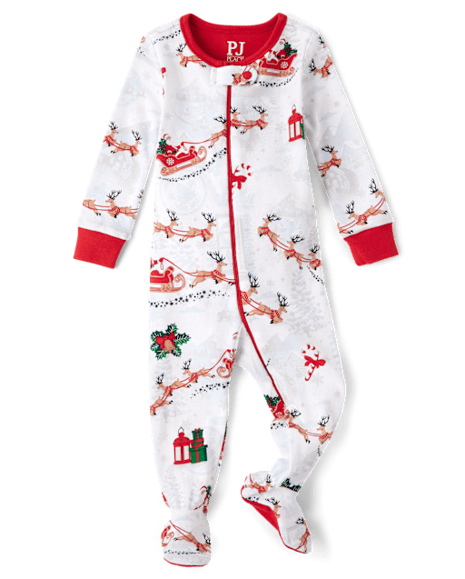 Pijamas de una pieza con patas de algodón, unisex, para bebés y niños pequeños, a juego, con trineo de Papá Noel familiar