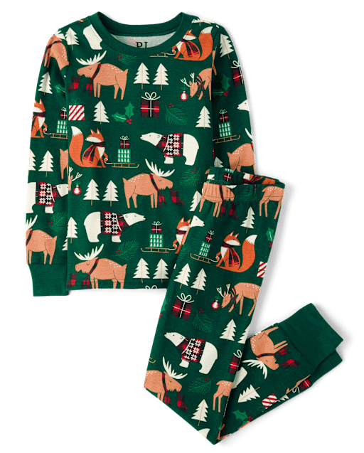 Pijamas de algodón de ajuste ceñido con animales familiares a juego unisex para niños