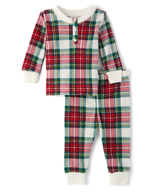 Pijamas Henley Térmicos A Cuadros Familiares A Juego para Bebés Y Niños Pequeños Unisex