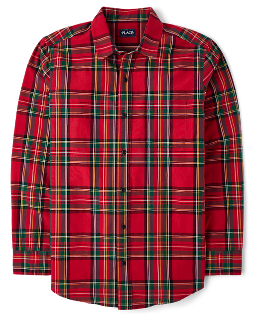 Mens Matching Family Plaid Poplin Button Up Shirt