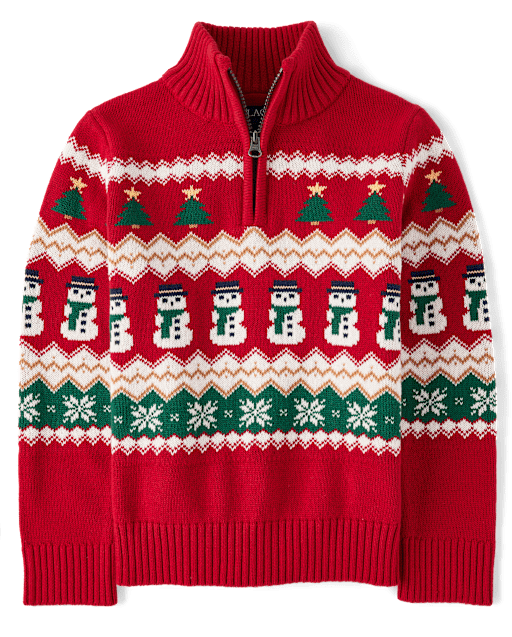 Boys Matching Family Christmas Fairisle Half Zip Sweater