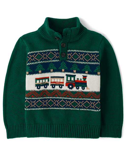 Baby And Toddler Boys Train Fairisle Mock Neck Sweater