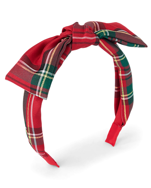 Girls Plaid Satin Bow Headband