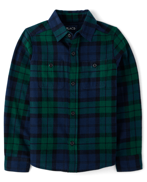 Boys Plaid Flannel Button Up Shirt