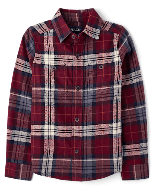 Boys Plaid Flannel Button Up Shirt
