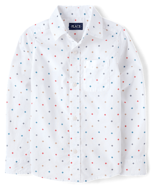 Boys Print Poplin Button Up Shirt