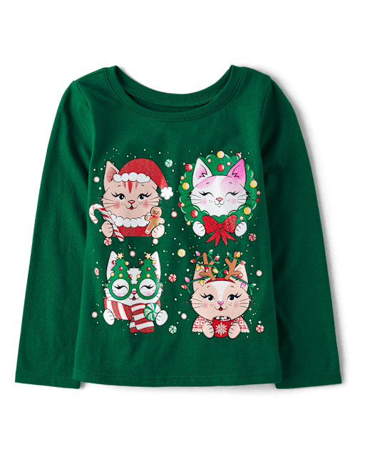 Baby And Niños pequeños Niña Christmas Cat Camisetas estampadas