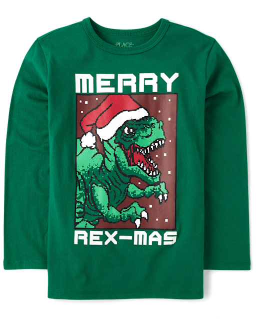 Camisetas estampadas Dino Merry Rex-Mas para niño