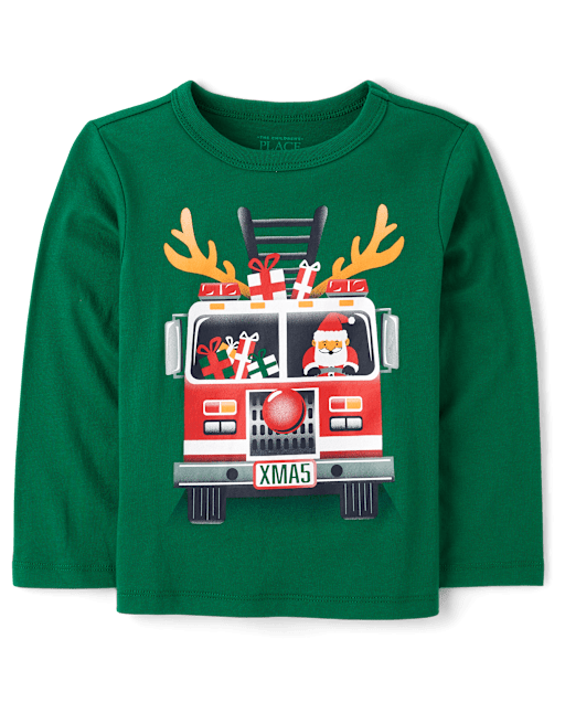 Baby And Niños pequeños Boys Christmas Fire Truck Camisetas estampadas